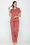 Zivame Knit Cotton Pyjama Set - Burnt Brick — thumbnail 7